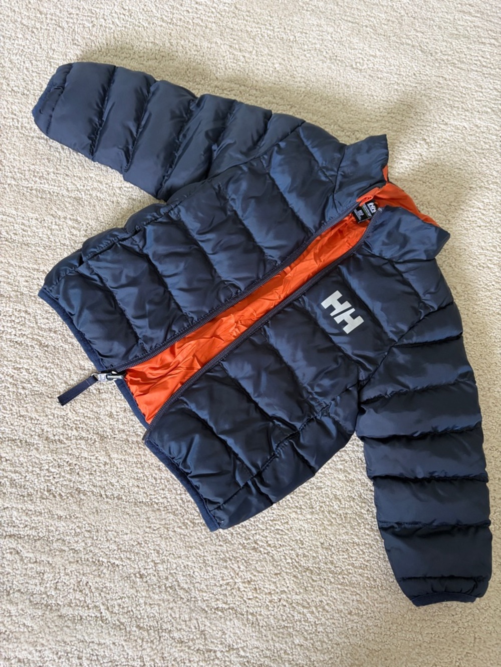 Helly Hansen Toddler Navy Puffer Jacket with Orange Interior Trim Size 92/2